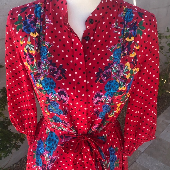 Saloni Women's Saloni Scarlet Tyra Button Down Silk Shirt Dress Size 6 - Picture 6 of 15